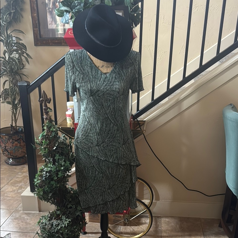 Connected Apparel Green Sequin Midi Dress with Flutter Sleeves
